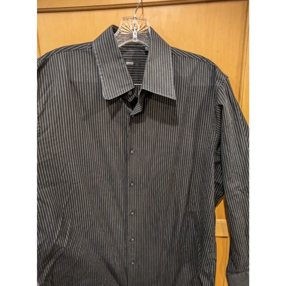 Hugo‎ Boss Gray Stripe Sharp Fit Long Sleeve Button Shirt MENS 16.5-32/33 - Picture 1 of 5